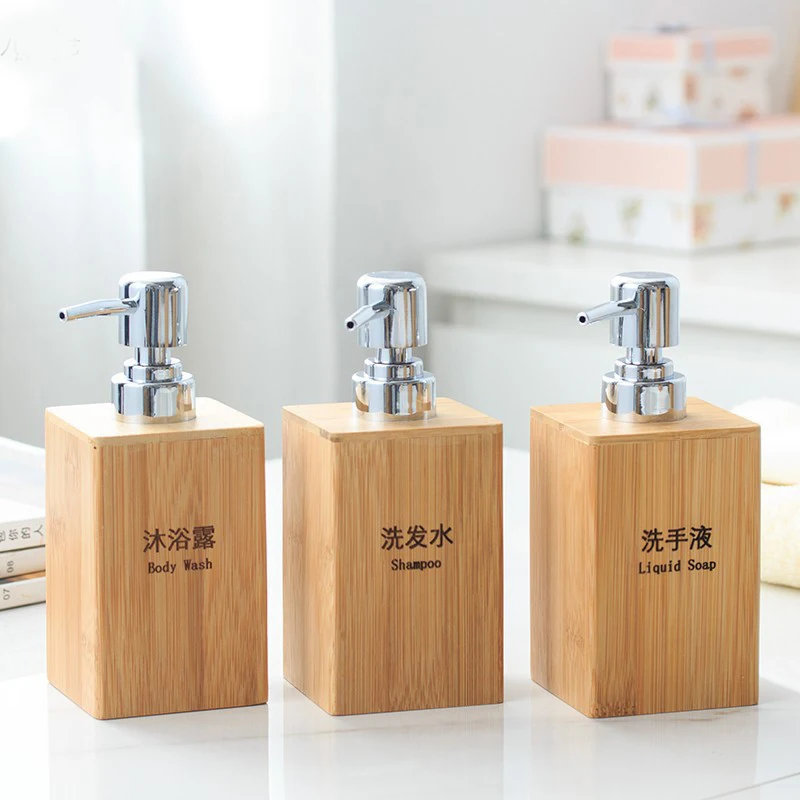 

Bamboo Soap Dispenser, Refillable, Square Hand Soap, Body Wash Dispenser for Bathroom Countertops