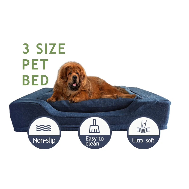 

Blue L ultra soft memory foam removable inner large comfortable non-slip bottom pet sofa bed