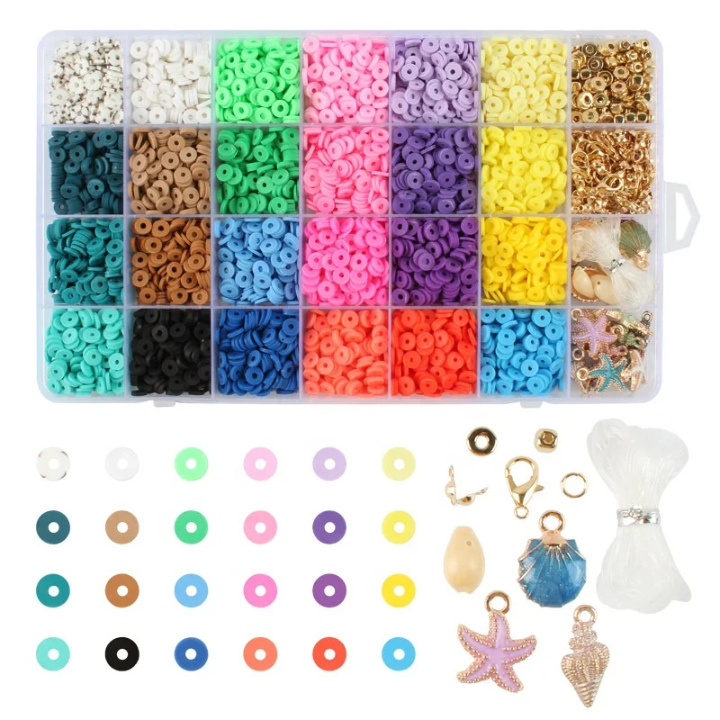 

Amazon Hot Selling 24 Grids Polymer Clay Beads and Pendant Accessories Kit for Necklace and Bracelet Jewelry Making