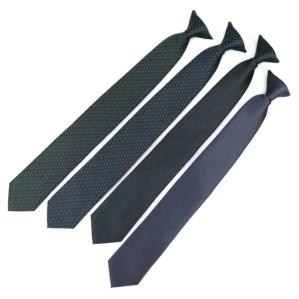 

Wholesale Custom Label Black Blue Polyester Woven Neckties Herringbone Male Solid Clip On Security Tie