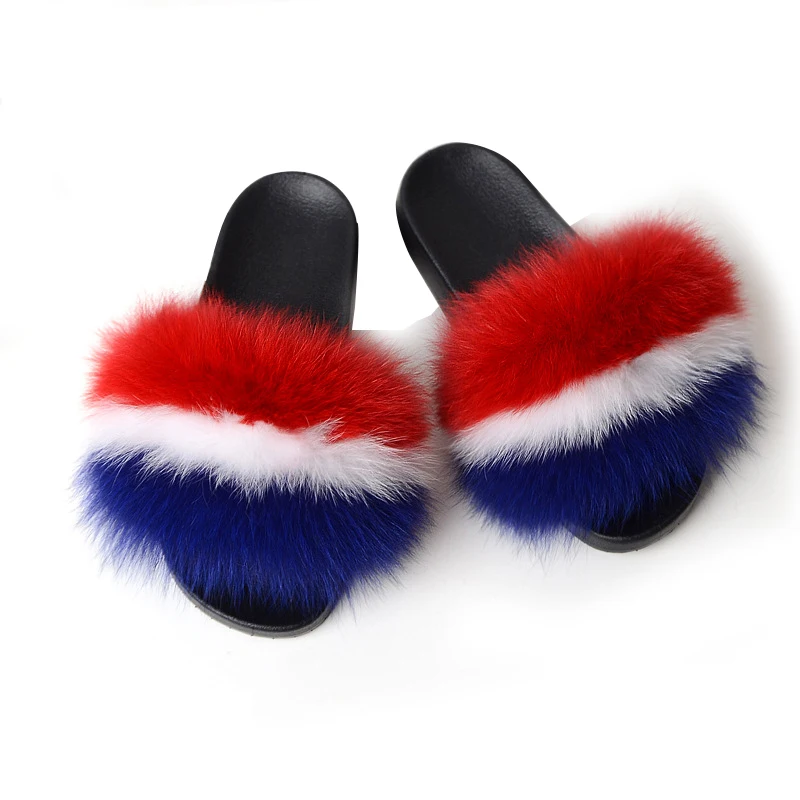 

Wholesale fashion custom color fluffy fur slides lady real fur slippers flip flop for women, Multi color single color