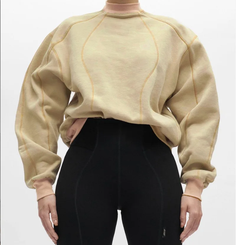 

Oversized Womens Sweatshirts Custom Brand Autumn Winter 2021 O-Neck Vertical Lines Warm Solid Pullovers Plain Sweatshirt