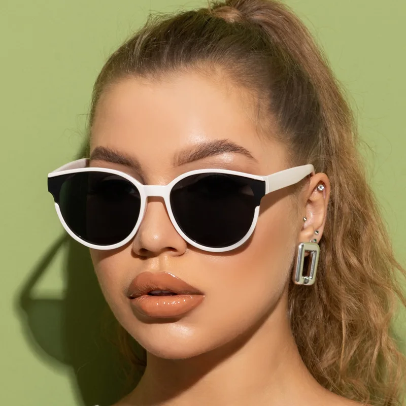 

LBASHADES Designer Sunglasses Women Round White Pc Frames Gray Lens Female Sun Shades Uv 400 Protection Glasses
