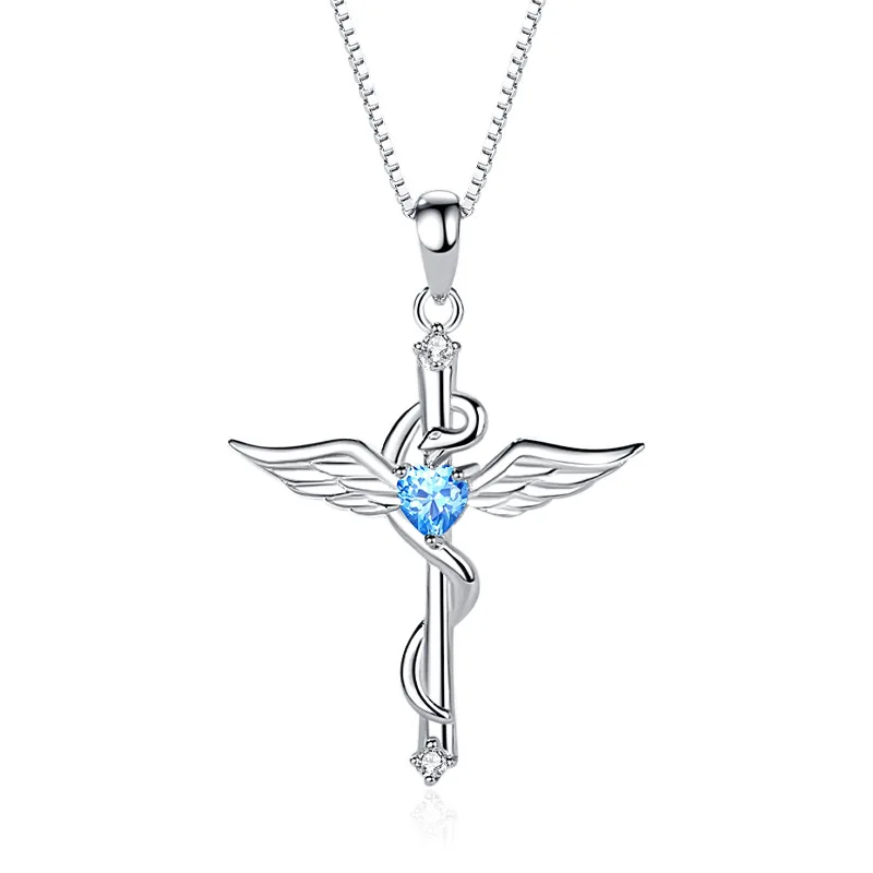 

Custom Jewelry Necklace Silver 925 Cubic Zirconia Necklace Diamond Angel Wings Cross Necklace