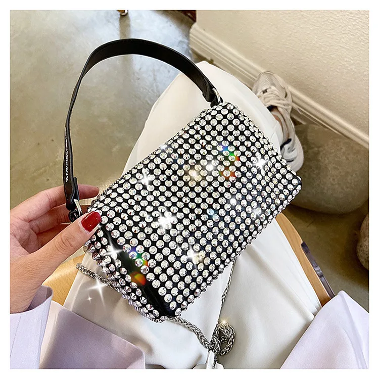 

2021 Female new chain king rhinestone bags ins diagonal square women bags underarm shoulder bag lady handbags and purses
