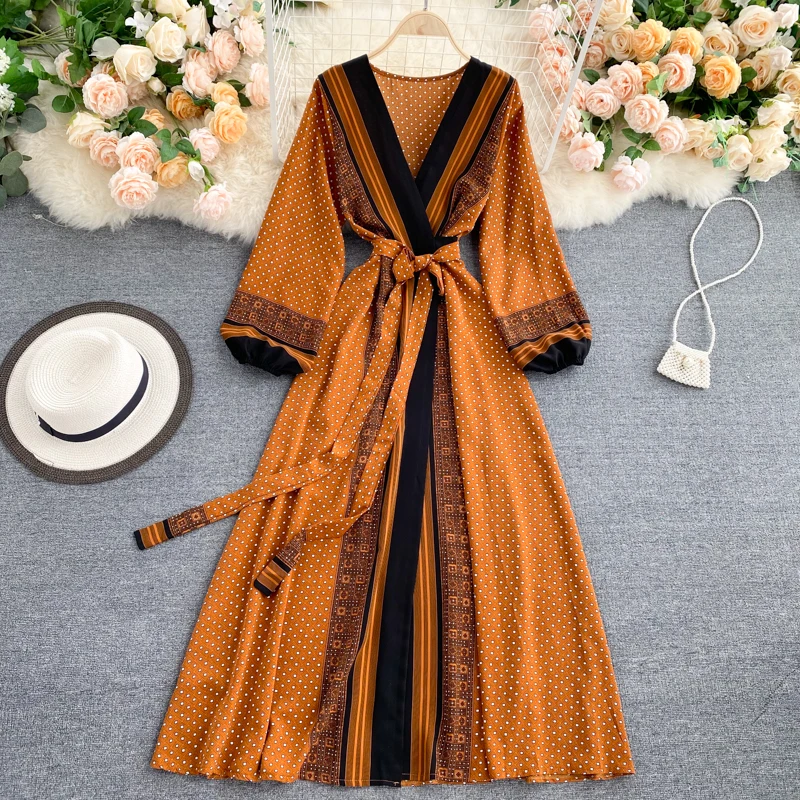 

New Arrival Botanical Floral Print Cotton Long Dress Tassels V Neck Holiday Style Boho Chic Maxi Dress Loose Fit Vestidos Mujer