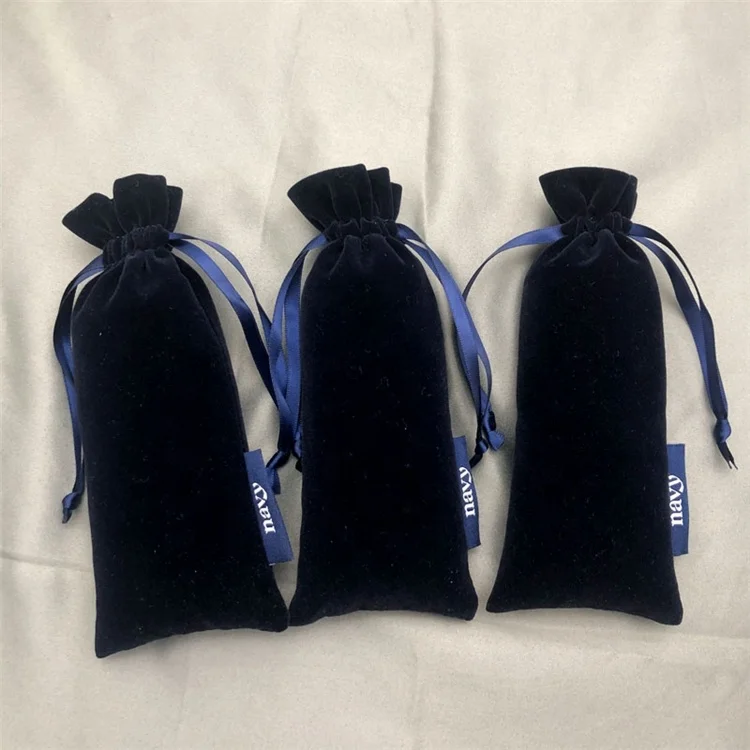 

Chuanghua  Luxury Velvet Fabric Bags with Drawstring Luxury Perfume Velvet Pouches Velvet Cloth Bag With Woven label, Blue custom