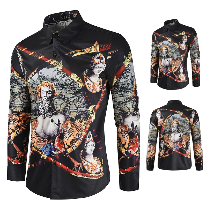 

Aliexpress spring 2021 men's trade large size men's long-sleeve fashion show popular printed shirt, Custom color