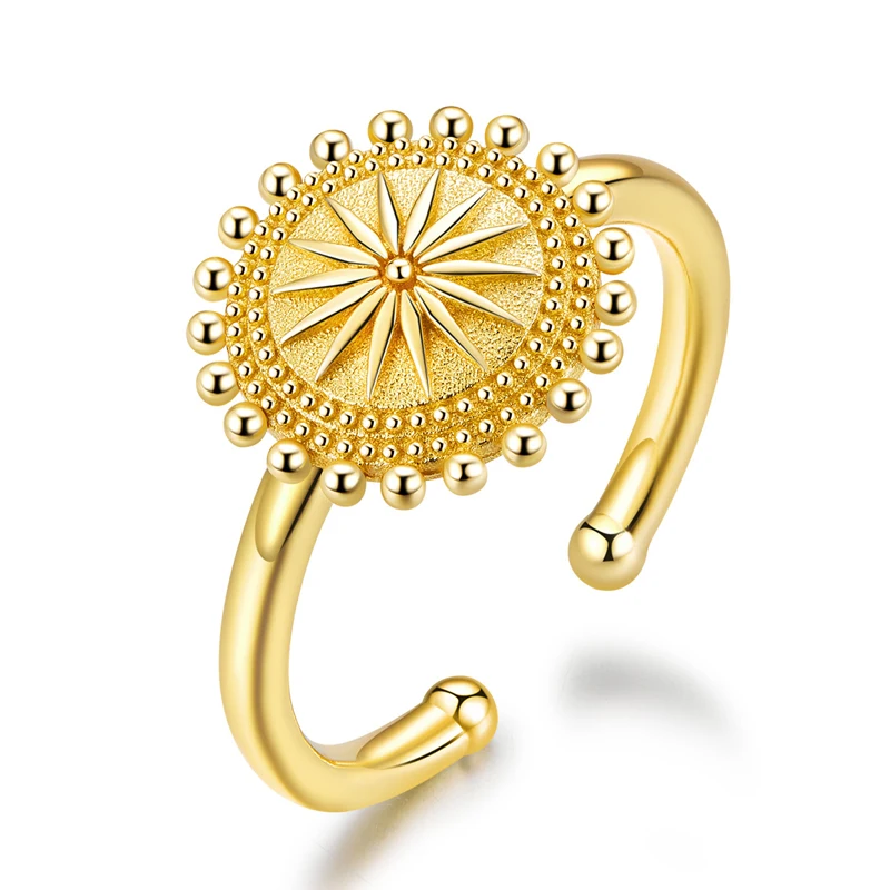 

Luxury Dubai Men And Women Gold Ring Big Flower 18k Gold Plated Ring Opening Adjustable Silver Ring Jewelry