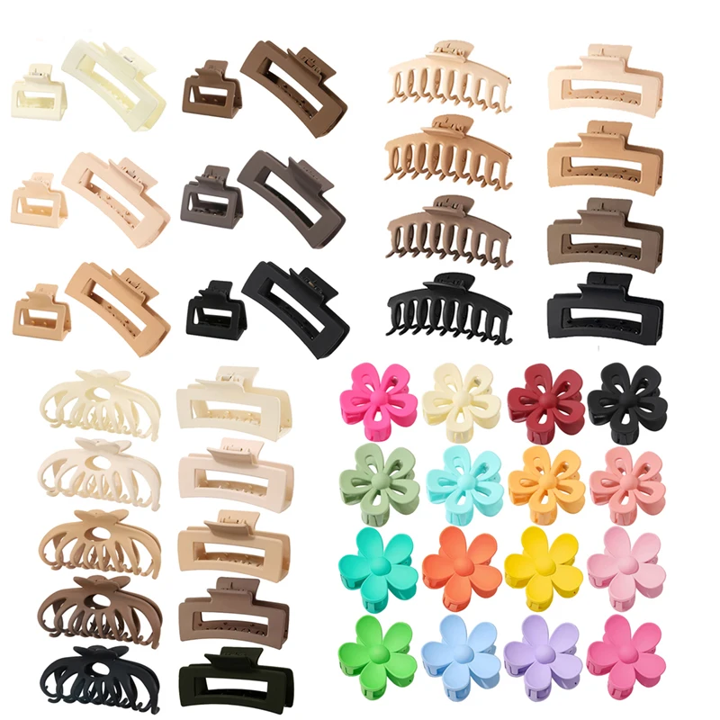 

Hot Sale Large Matte Hair Claw Clip Set 8 Pack Flower Square Matte Hair Claw Solid Color Rectangle Keel Pumpkin Grab Clip