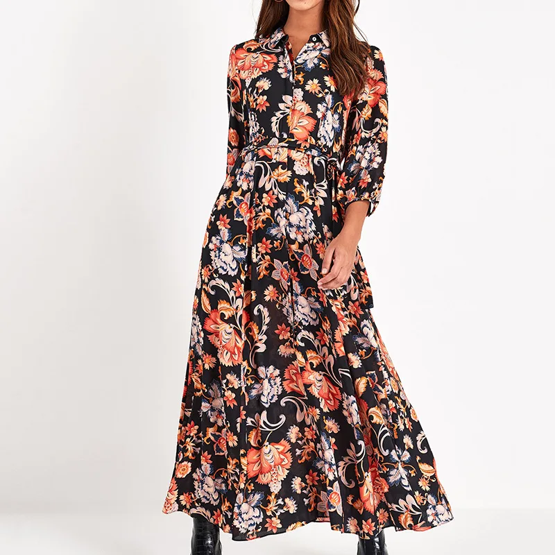 

long black shirt dress women maxi dress flower print dress, Leopard/customize