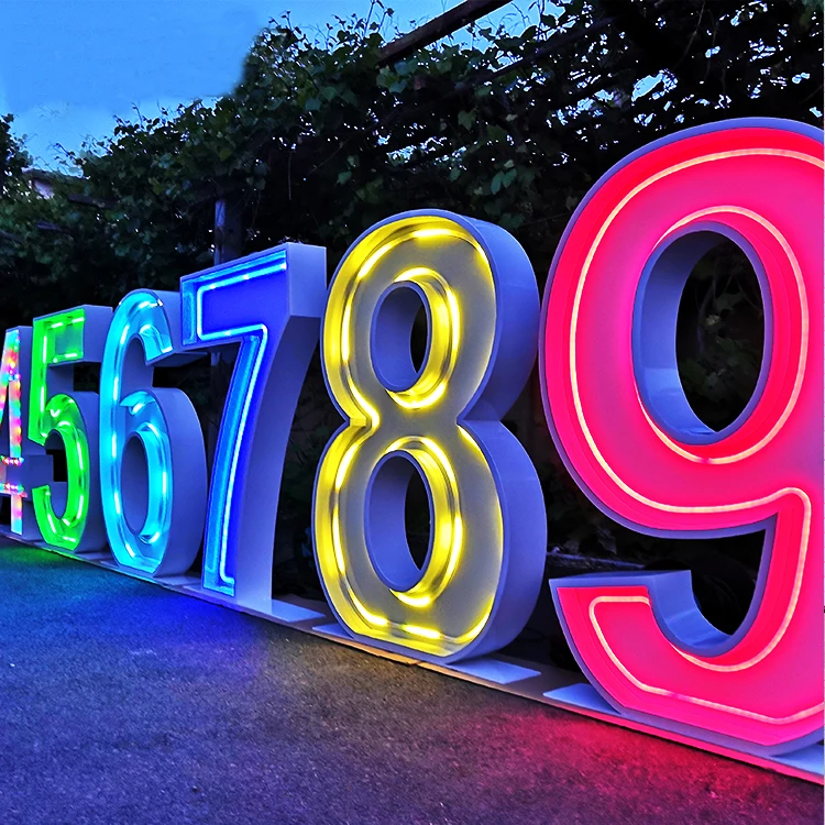 WOWORK fushun High quality LED front lit metal event large RGB marquee neon light letters numbers for wedding decoration