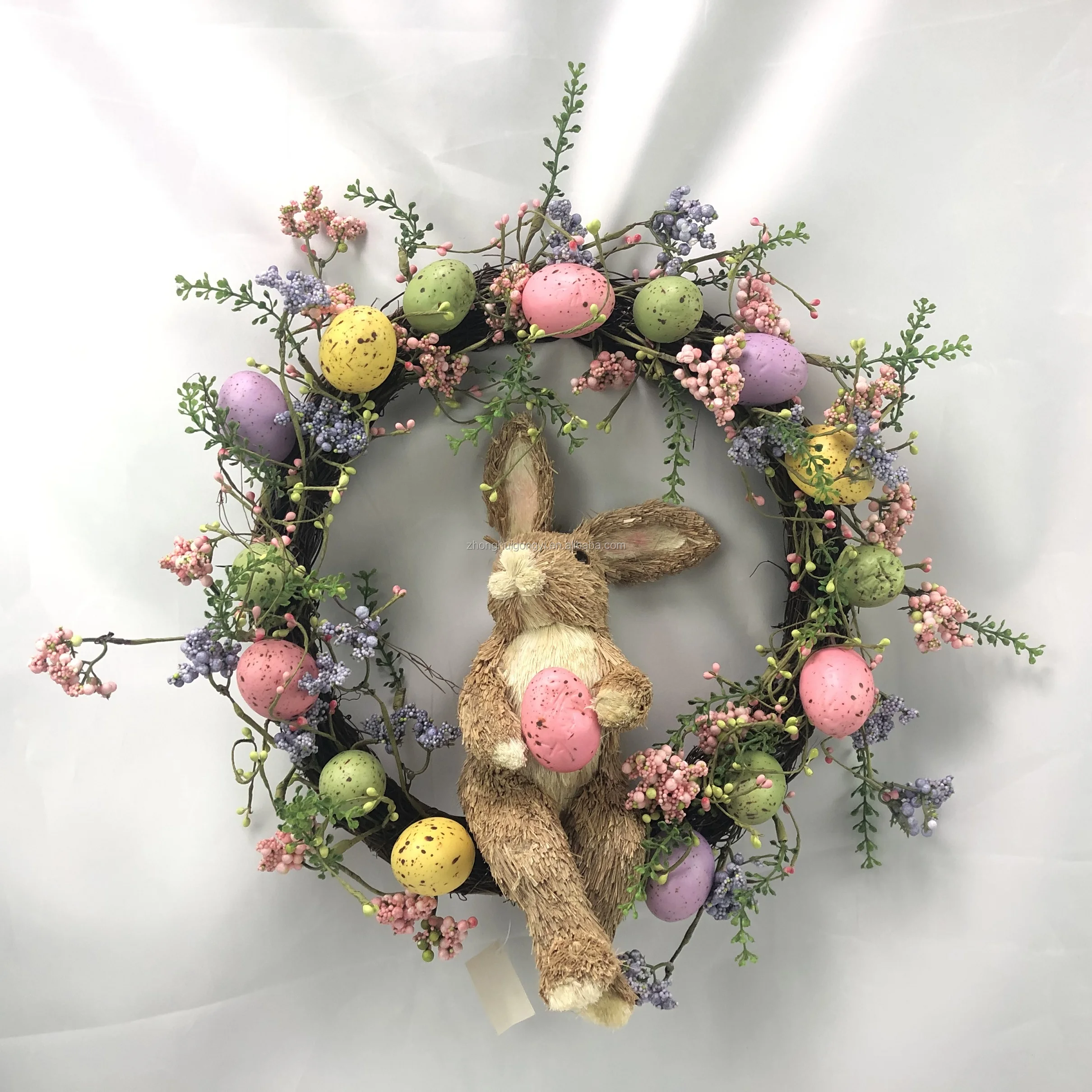 中汇塑料复活节彩蛋装饰其他节日工艺品人造植物复活节花环墙装饰兔子