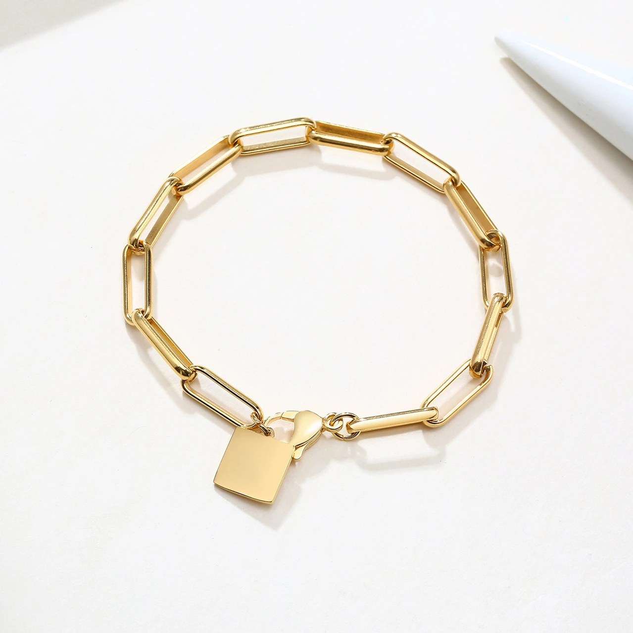 

RFJEWEL New arrival Fashion Stainless Steel Square tag bracelet for girl female's gift Jewellry gold plated