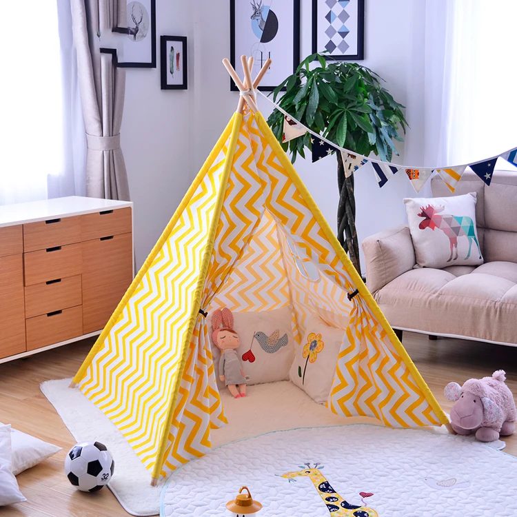
2020 Indoor Outdoor Canopy Tepee Wooden Tent Kids Tee Pee Teepee Tent For Kids 