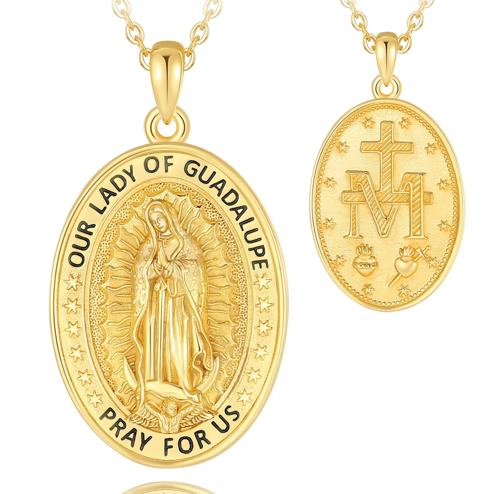 

Good Luck Amulet Protection Jewelry 18K Gold Plated Dainty Oval Shaped Virgin Mary Pendant Necklace for Men or Women