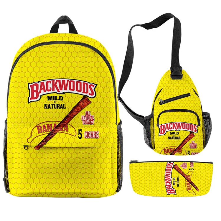 

Wholesale Fashionable 3Pcs Backwoods Cigar Backpack For Boys Men Backwood Print Bag Laptop Shoulder School Bag Travel Bag, Customized color