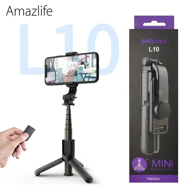 

Amazlife 2021 New Product L10 Mini Aluminum Wireless Bluetooths Mobile Phone Monopod Selfie Stick Tripod with Remote