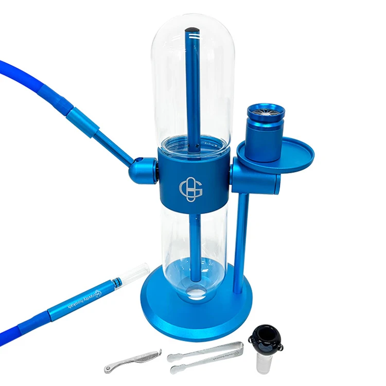

Free Custom Logo  Blue Gravity Hookah For 360 Rotating Cachimba Glass Tips Silicone Hose Gravity Shisha Set