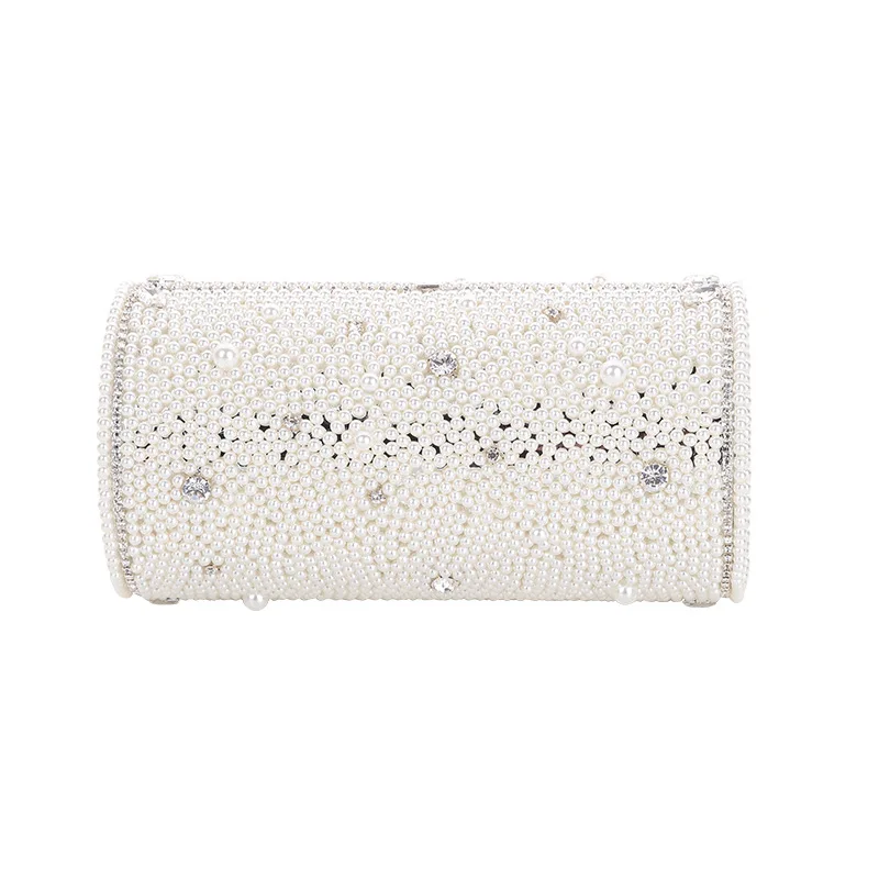 

High quality rhinestone handbags for women hand-made cylinder female handbags pearl and diamond purses