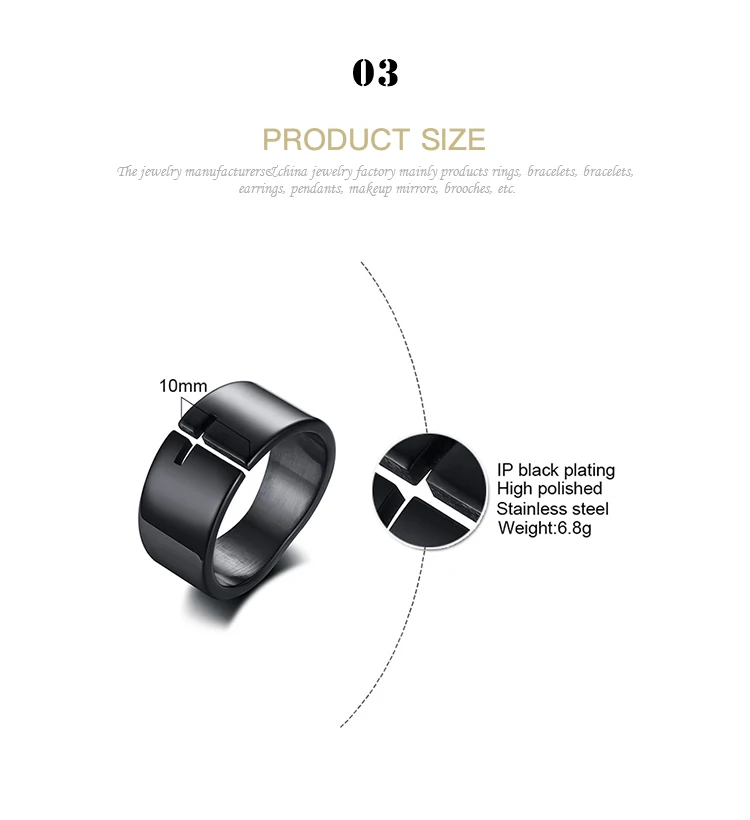 Men's simple design stainless steel Plated black Ring R-526