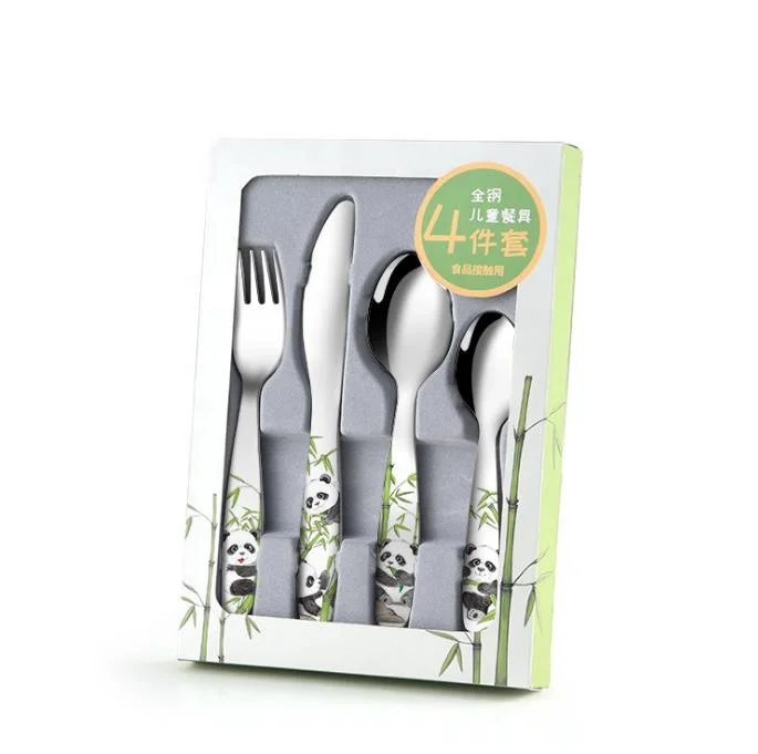 

Animal Panda Stainless Steel babies tableware spoon and fork cutlery set, Lovely Custom Pattern Toddler Kids Flatware Set, Silver