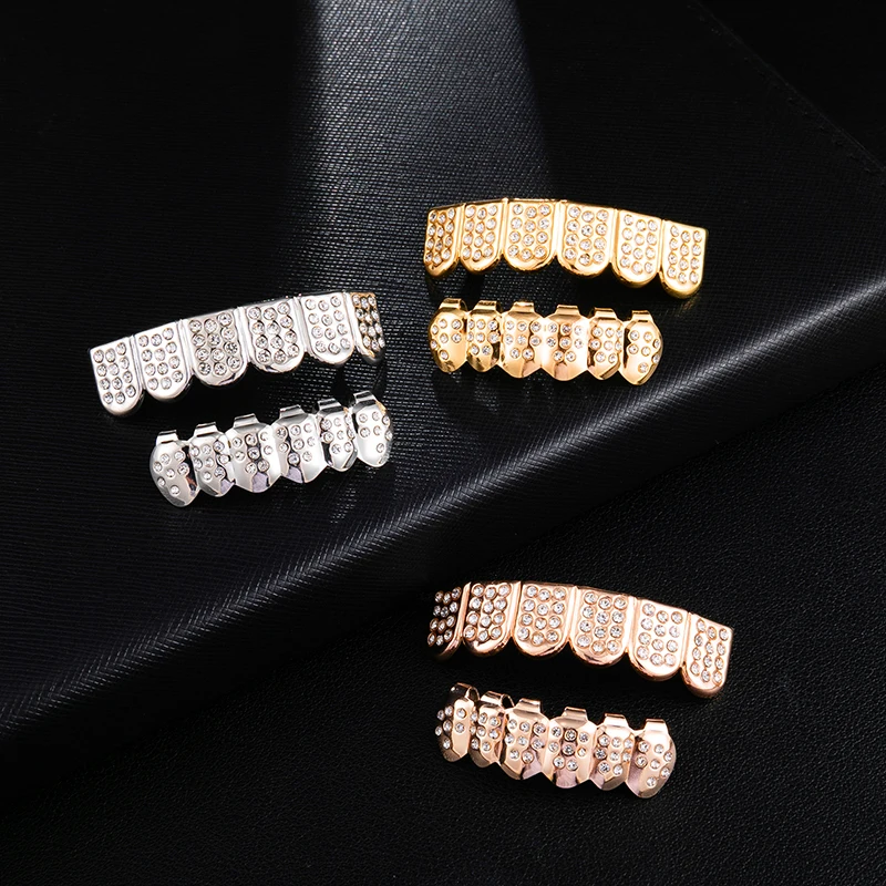 

Double Zirconia Grillz Two Teeth Top Grills For Men Rapper Jewelry Wholesale