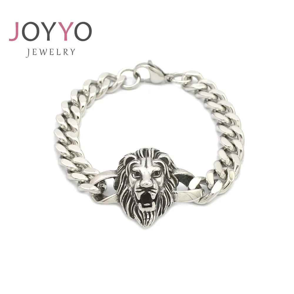 

Lion head cuban chain link bracelet mens bracelets silver stainless steel
