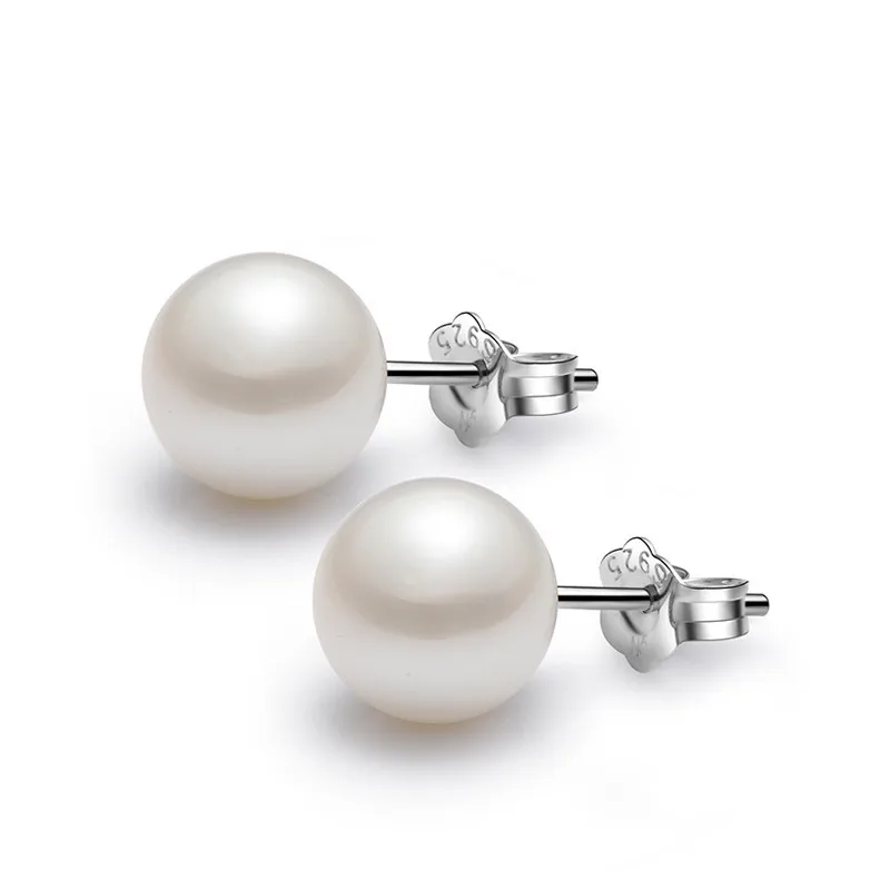 

925 Sterling Silver Color 10mm Pearl Stud Earrings for Women Wedding Engagement Jewelry Garnet Earring Gift Orecchini Gemstone