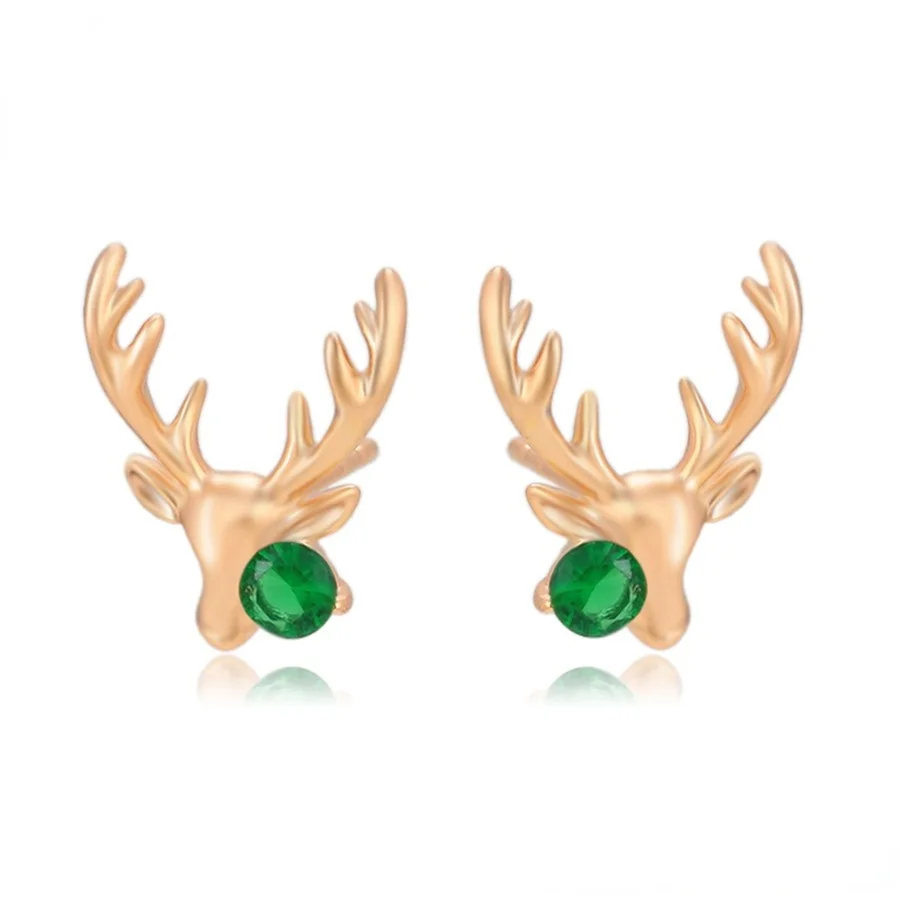 

S00078885 Xuping Jewelry Christmas gift green diamond deer head 18K gold Forest animal earrings