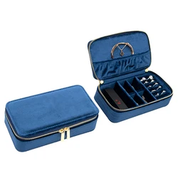 Travel Makeup Jewellery Ring Box For Gift Wholesale Bigger Size Blue Vegan Velvet Custom Jewelry Case