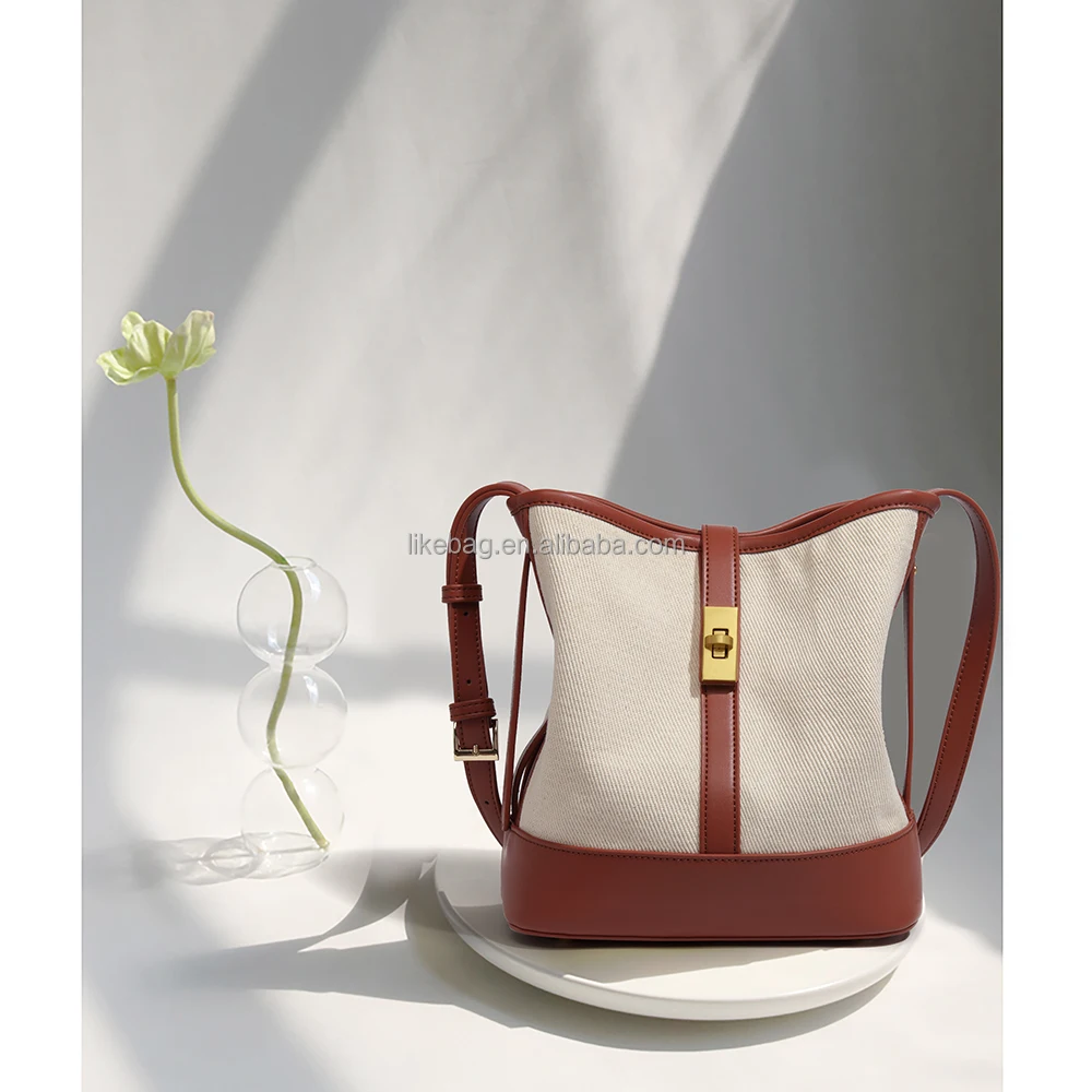 

LIKEBAG Fashion Retro Contrast Color Large Capacity Canvas Luxury Niche Design Picture Bucket Single messenger Bag for ladies