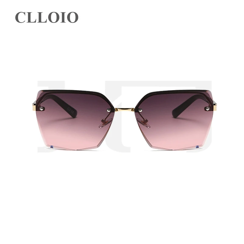 

Women luxury sunglasses frameless polygon oversized metal frame Engraving fashion sunglasses