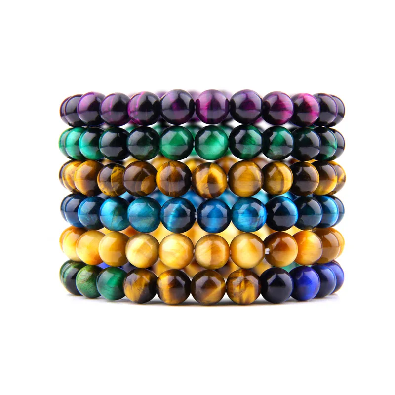 

6mm 8mm 10mm 12mm natural stone AAA multi color blue green pink tiger eye bead bracelet for men