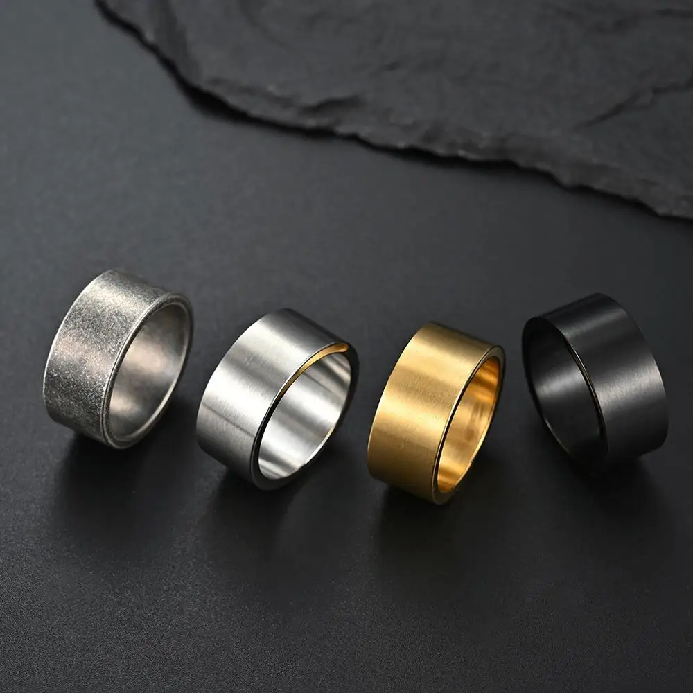 

10mm Titanium Steel Wide Ring Brushed Large Ring Men Matte Gold/Black/Silver Color Stainless Steel Rings Male Jewelry