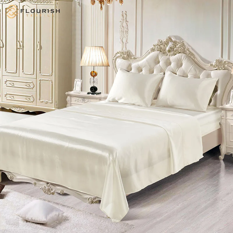 

Flourish READY-TO-SHIP 100% polyester yarn woven 50D*75D 124*186 silk four-piece set bedsheet bedding set bedding sheet