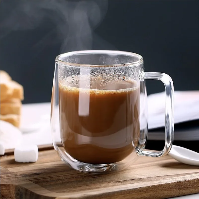 

Mikenda new design high borosilicate glass double cute coffee cup household heat resistant transparent with handle