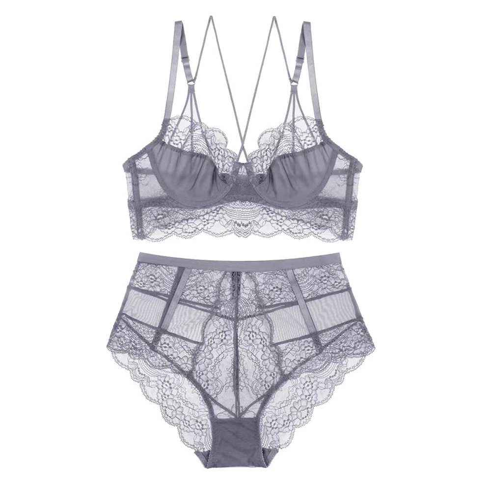 

New high waist sexy ultra-thin push up adjustment lace beautiful back bra set