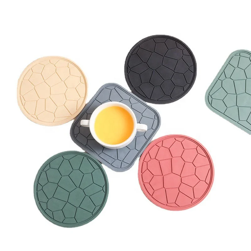 

Kitchen Items Square Round TPR Thick Tabletop Protection Hot Pad Coffee Coaster Placemat Kettle Heat Insulation Pad for Table, Black,green,red,yellow,gray