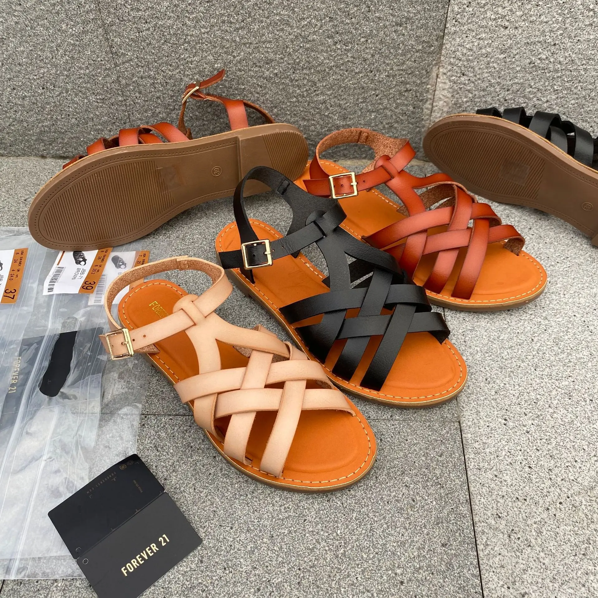

Hot Style Lady Woven flat Roman sandals for lady MSgx0044