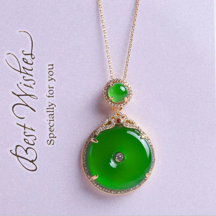 

Certified High Ice Green Chalcedony Peace Buckle 925 Silver Inlaid Ladies' Pendant Green Chalcedony Peace Buckle Necklace