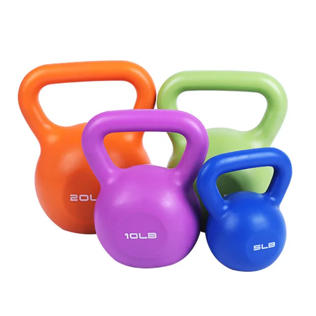 

Women Ladies Fitness Equipment Training Colorful PE Plastic Powder Coated Kettlebell Arm Squat Lift Sand Hollow Kettlebell, 4 color