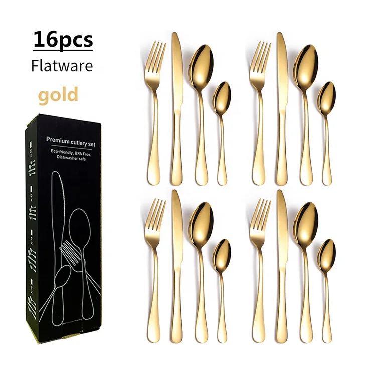 

Hot Sales 16pcs Stainless Steel Restaurants Hotels High Mirror Polish Flatware Banquet Cutlery Set