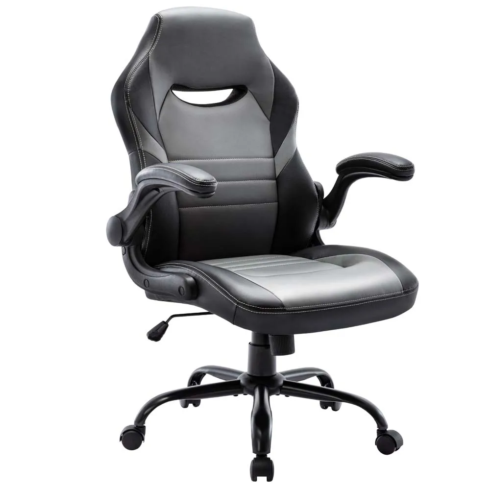

Ergonomic PU Leather Gaming Chair Black Adjustable Racing Chairs Computer Swivel, Gray