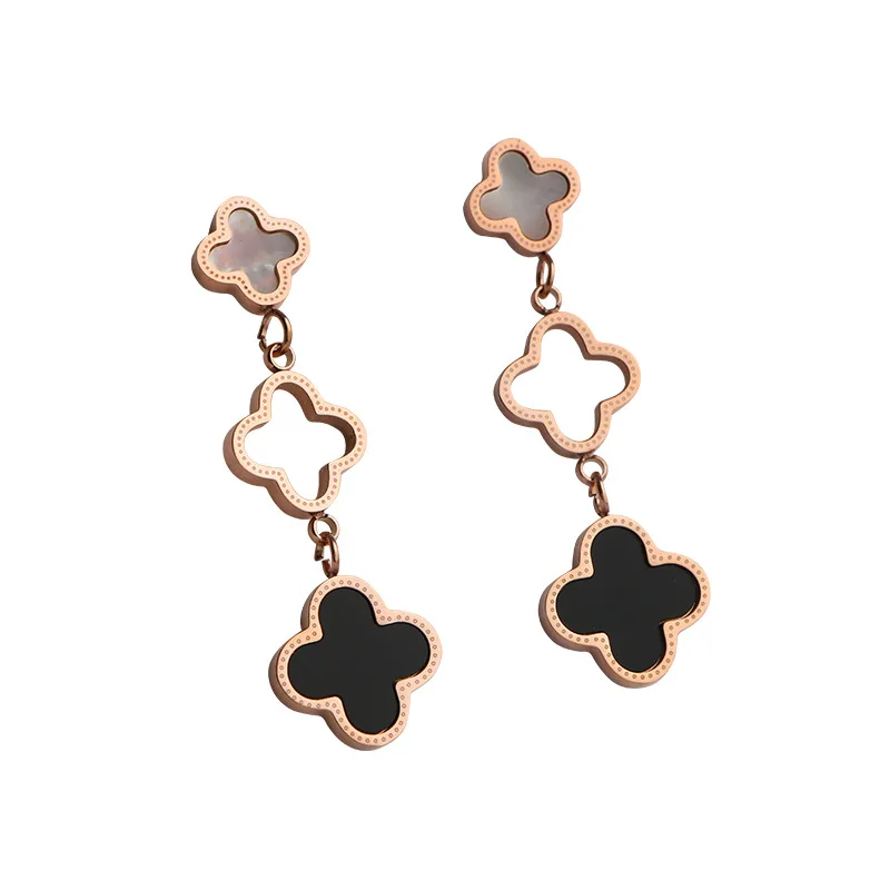 

High Quality 18k Gold Plated Stainless Steel Jewelry Luxury Classic Four Leaf Clover Earrings, 1 colors to choose