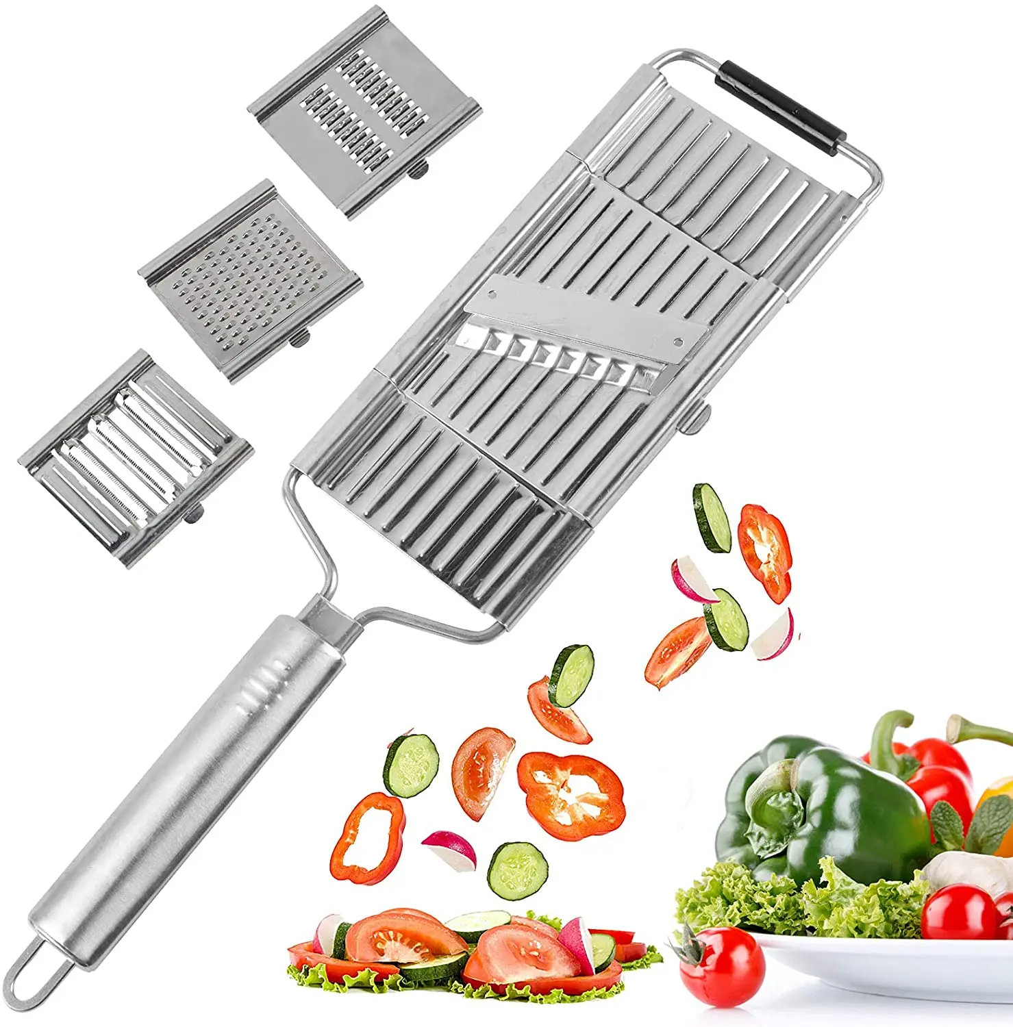 

Amazon kitchen gadgets Cheese Grater Kitchen Hand-held Shredder Cutter Grater Slicer 4 in 1 Multi Purpose Vegetable Slicer, Silver