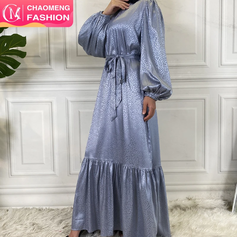 

65310# Print Slip Satin Dresses Muslim For Ladies 2021 Kimono Abaya Long Modern Modest Women Dress, 7 colors