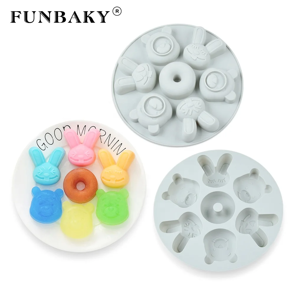 

FUNBAKY JSC3252 Cartoon cute animal rabbit bear shape mini cake silicone mold household cake decorating tools for family party, Customized color