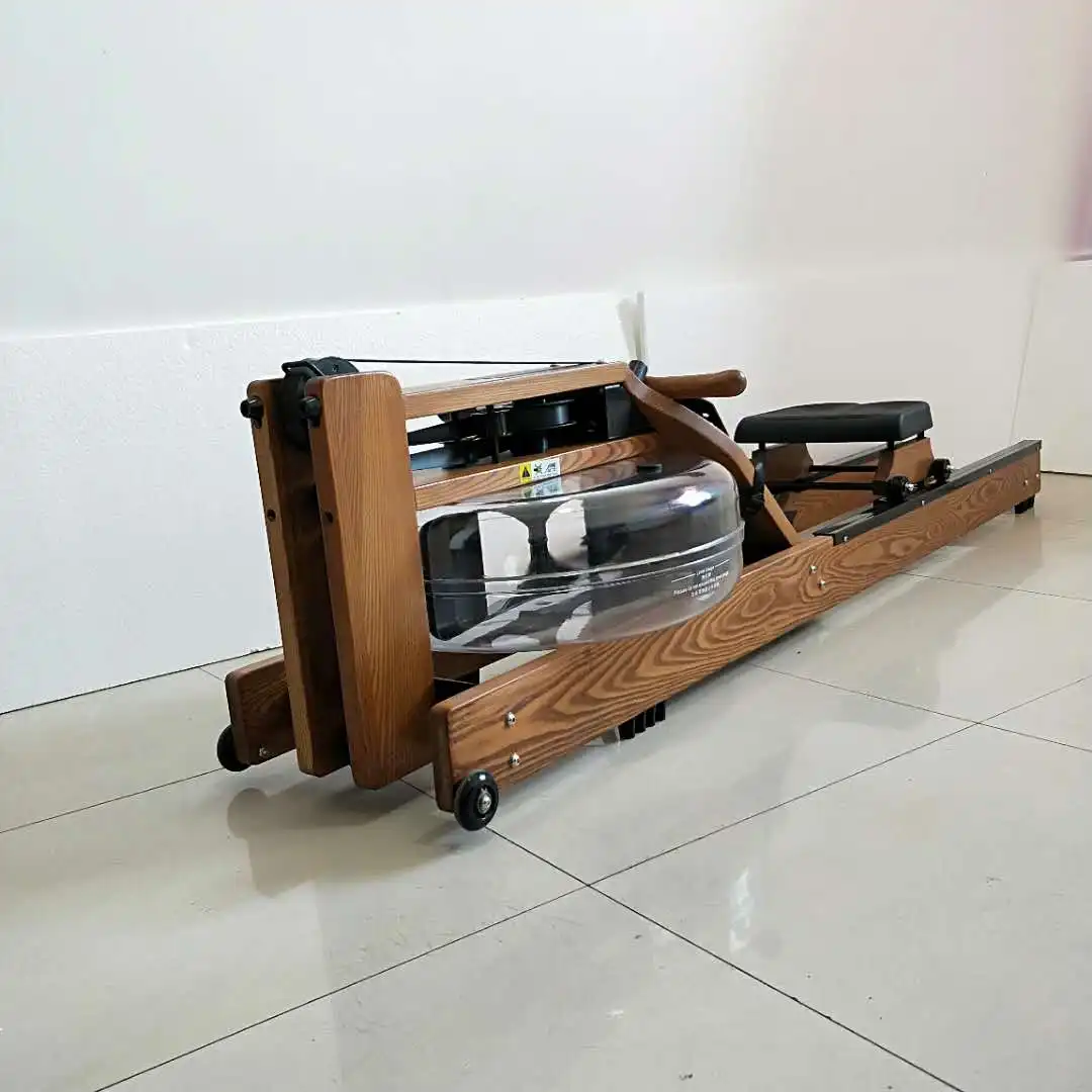 

ash wood frame 100% transparent water tank water Rowing Machine new type for big sale, Burlywood color