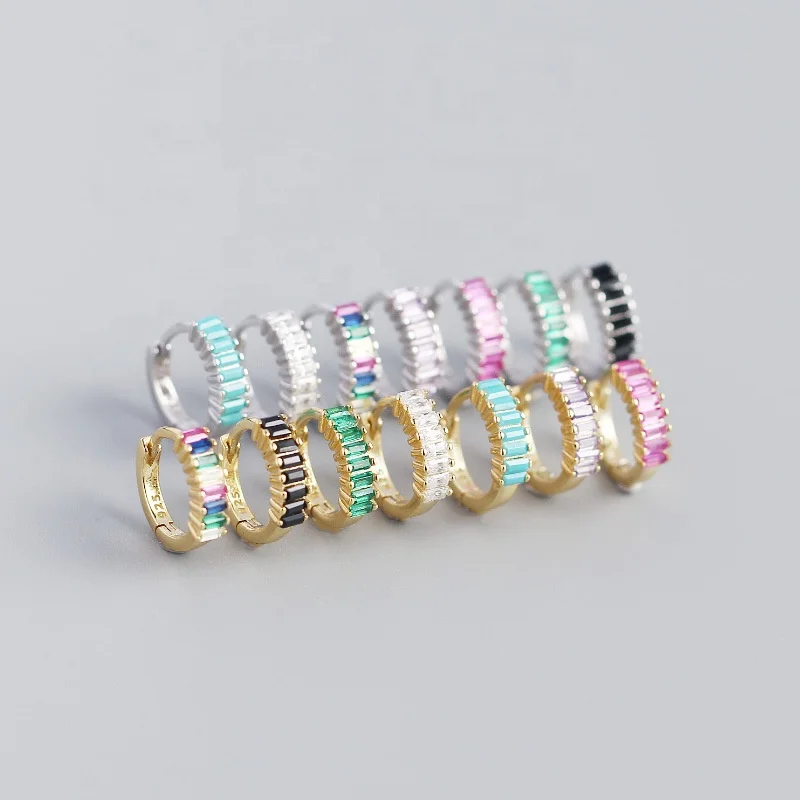 

Colorful Small Rectangle Circle Hoop Earrings for Women Wedding Jewelry Geometry Huggie Earrings 925 Sterling Silver Pendant, Gold and silver